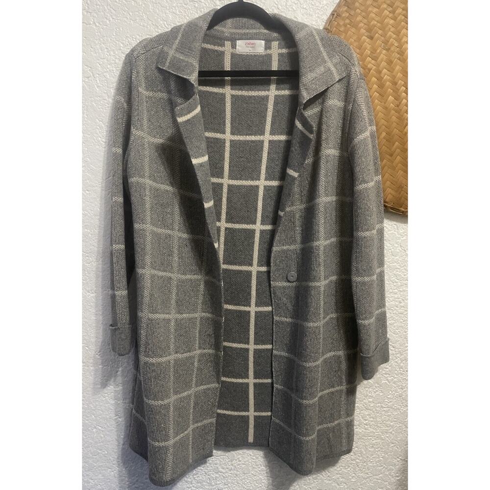 Zishen Window Pane Knit Cardigan Coat Size 95 Korean Relaxed Small